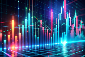 Dynamic glowing stock market graph with vibrant data visualization