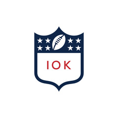 IOK American Football Logo Design. IOK Modern Sports Shield Emblem with Stars and Ball for Football Club IOK Tournament and Team Branding.

