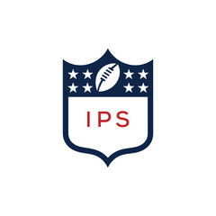 IPS American Football Logo Design. IPS Modern Sports Shield Emblem with Stars and Ball for Football Club IPS Tournament and Team Branding.
