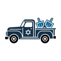 Hanukkah Truck with Dreidels Illustration
