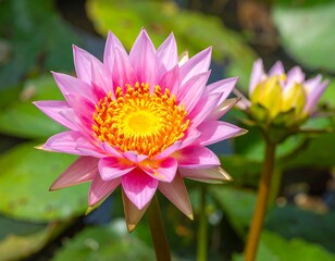 Radiant Pink Lotus Blossom in a Serene Pond