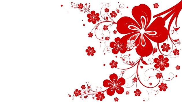 Elegant Red Floral Design on White Background.