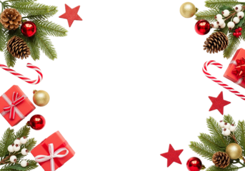 Christmas Corner Border Frame with Gifts and Ornaments on White Background