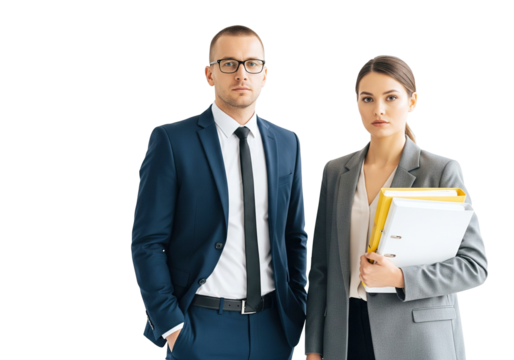 Serious Business Professionals Standing Together and Holding Documents
