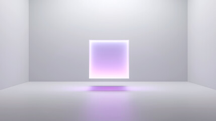 Minimalist modern room with a soft gradient light panel in purple-pink tones, featuring a glossy reflection and clean design. Ideal for tech, interior, and futuristic concept visuals.