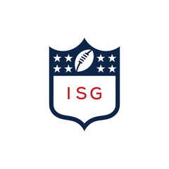 ISG American Football Logo Design. ISG Modern Sports Shield Emblem with Stars and Ball for Football Club ISG Tournament and Team Branding.
