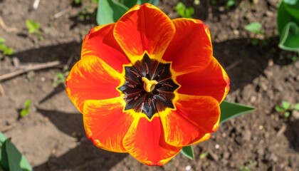 Close-up of a vibrant red and yellow tulip
