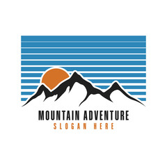 mountain adventure logo design concept with sunset