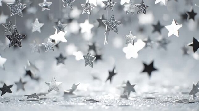 Shimmering silver icicles hang down with golden bokeh lights glowing in the background for a winter holiday look