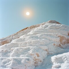 Salt formations on a hillside under a bright sun