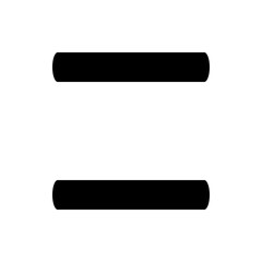 A simple black equals sign consisting of two horizontal lines on a clean white isolated background design