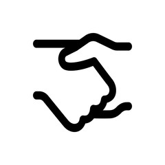 A simple black and white line drawing of two hands clasped together symbolizing a handshake or agreement