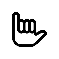 A simple black outline of a hand gesture with thumb and pinky extended on a white background image view
