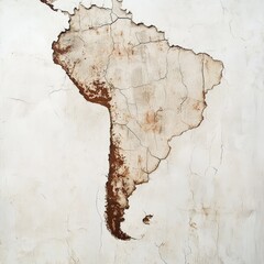 South America map, weathered white wall