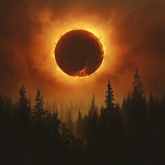 Fiery eclipse over a misty forest (5)