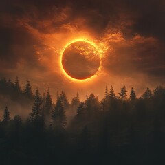 Fiery eclipse over a misty forest (6)