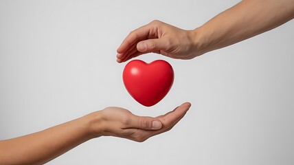 Fototapeta premium Hands holding red heart giving receiving