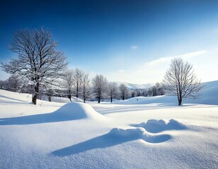 Obraz premium Serene winter landscape with bare trees and soft snow drifts