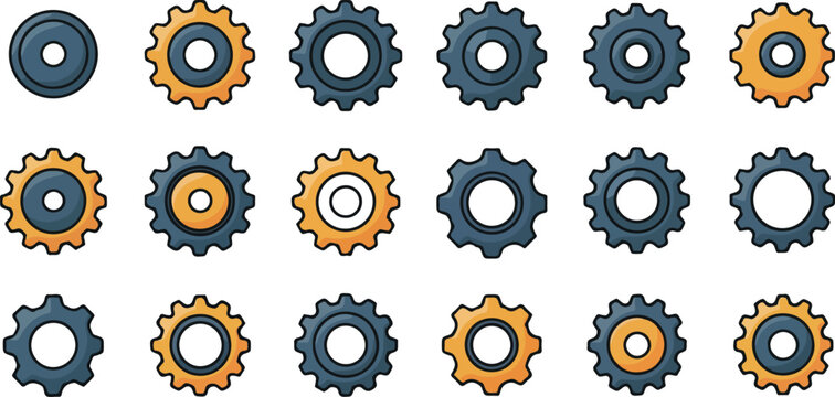Gear wheel collection various designs mechanical components engineering elements.