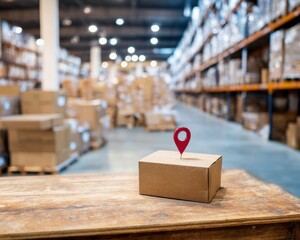 Modern Professional Warehouse Parcel with Red Location Pin Premium Traceable Shipping and Last Mile Delivery Content for Confident Business Marketing