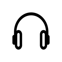 Illustration of a black over ear headset with a curved headband and oval shaped earcups on a white background