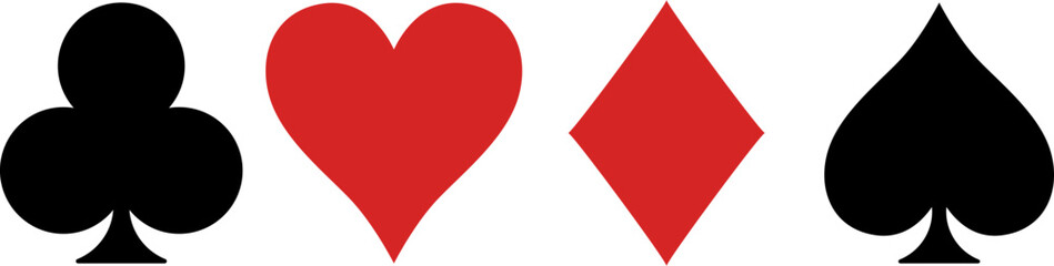 Playing Card Suits. clubs, hearts, diamonds, spades – black and red 