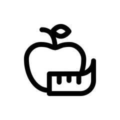 Outline drawing of an apple with a stem and a measuring tape representing healthy eating and diet control