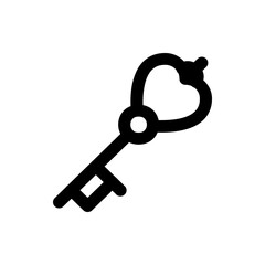 Illustration of a black antique key with a heart shaped handle on a white isolated background design element