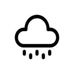 Illustration of a black outlined cloud with raindrops falling from it, indicating rainy weather icon style