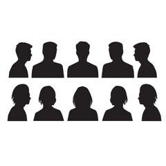 vector male and female portraits silhouettes avatars, set of pose people, profiles of unknown anonymous people man woman