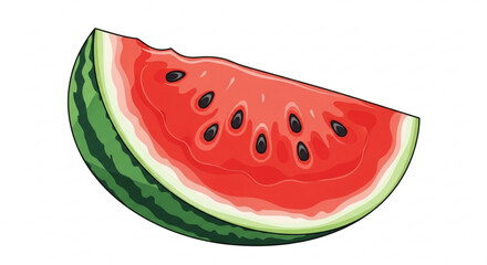 A juicy watermelon slice, showcasing its vibrant red flesh and dark seeds, offers a refreshing taste of summer, this image captures