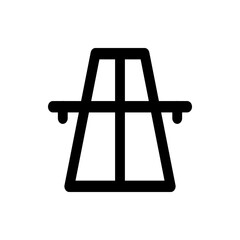 Illustration of a black outline of an easel with a horizontal bar and a base on a white background