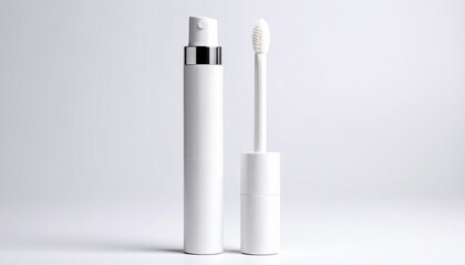 White cosmetic applicator brush with a white tube isolated on white background