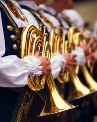 Authentic Traditional Bavarian Brass Band Musicians in Cultural Costumes Premium Music Event Content for Inspiring Festival Marketing and Social Media Campaigns