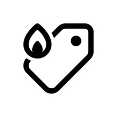 Black outline of a tag with a rounded corner and a droplet shape attached on the top left corner design