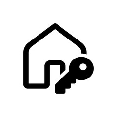 Illustration of a house outline with a key shape overlayed indicating home security and property access concept