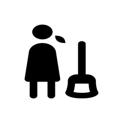 Icon of a woman standing next to a toilet bowl brush in black silhouette on a white background view style