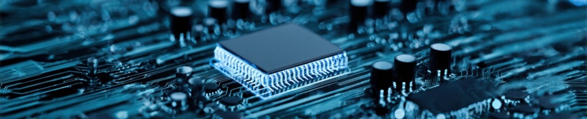 Premium Quantum Computing Cybernetic Circuit Board with Integrated Microchips Modern Fintech Innovation and Secure Blockchain for Professional Digital Marketing Campaigns