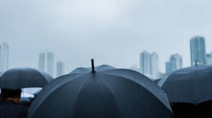 Modern Professional Protection Concept in Heavy Rainstorm with Umbrellas Premium Corporate Visual for Insurance and Crisis Management Marketing