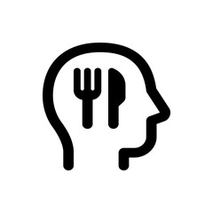 Outline of a human head containing a fork and knife representing thoughts about food and nutrition needs