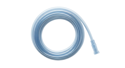 Transparent coiled medical tube on black background