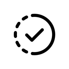 Check mark inside a circle with a dotted line on the left side indicating progress or loading state