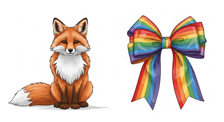 A charming fox and rainbow bow, symbolizing natures beauty and vibrant pride, perfect for diverse and colorful designs
