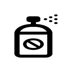 Illustration of a black spray bottle with a prohibition sign and spray coming out, isolated on white background