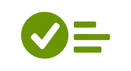 Green check mark icon with list lines symbol of task completed, success, approval, correct choice, or positive feedback