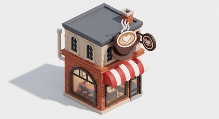 Isometric coffee shop illustration a charming 3d rendering of a cozy cafe, perfect for adding a touch of warmth to your designs
