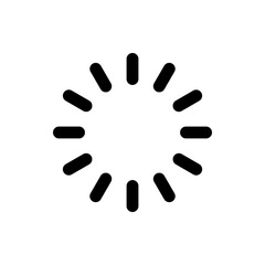 Black radial loading icon comprised of rounded rectangles arranged in a circular pattern on white background