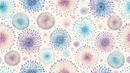 Seamless pattern of abstract circular bursts resembling fireworks or dandelion flowers background 
