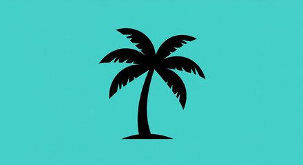 Obraz premium Black silhouette of a palm tree against a solid teal background