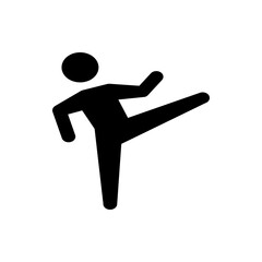 A simple black silhouette of a person kicking their leg out to the side on a plain white background image